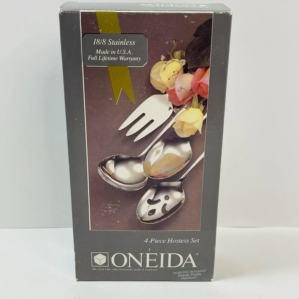 Oneida Morning Blossom 4 Piece Hostess Set Serving Fork Ladle Tablespoon NEW